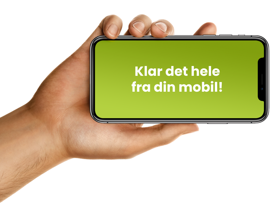 Billede af en smartphone med teksten: Klar det hele fra din mobil